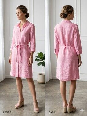 Malvin Pink Button-Front Midi Dress with Tie Waist uS 6 / UK 10